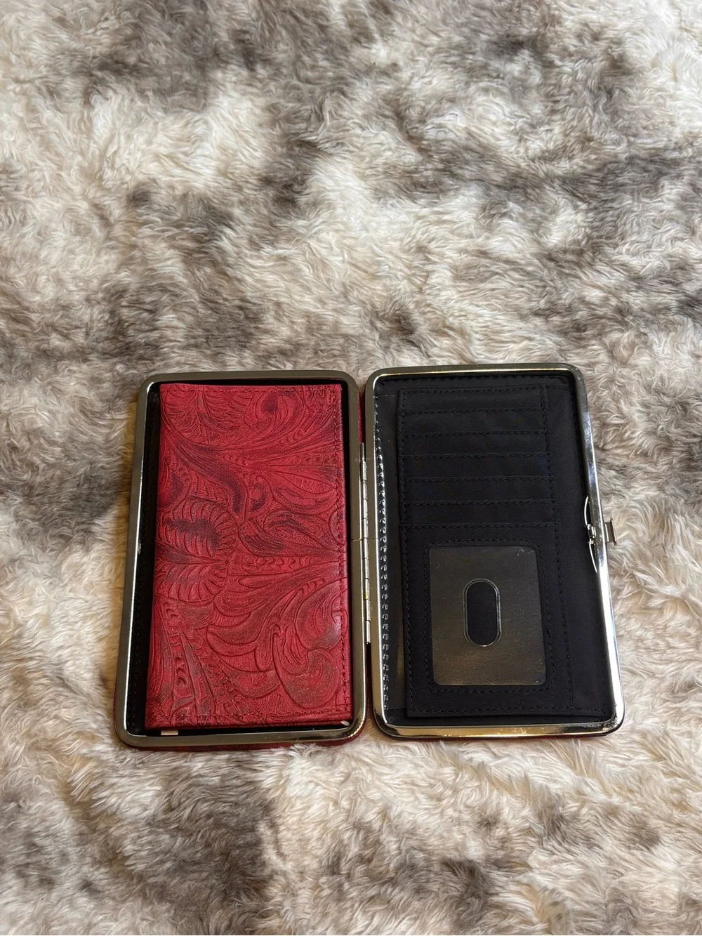 Red Tooled faux Leather Wallet Clutch - Women Bags